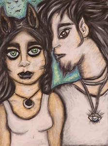 WEREWOLF FAE COUPLE 11x14 Art Print Gothic Fantasy Signed Artist KSams Woman Man - Picture 1 of 1
