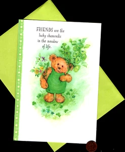 HTF MARY HAMILTON St. Patrick's Day Bear Green Flowers Clovers - Greeting Card - Picture 1 of 4