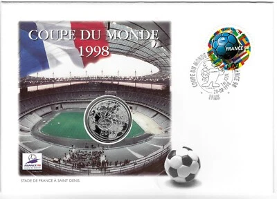 Copa Mundial de Fútbol Francia 1998 1 F Moneda/Funda, Primer Día de Emisión (Plata Sólida) Foto 1 de 4