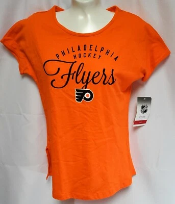 Girls Kids Youth Philadelphia Flyers NHL Hockey Elegant Logo Orange Tee T Shirt - Image 1 of 2