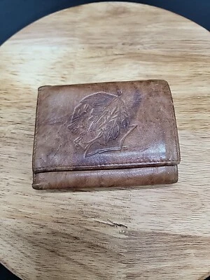 Chicago Blackhawks NHL Hockey Wallet Brown Leather BillFold Embossed Bifold - Image 1 of 4