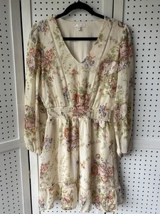 LC Lauren Conrad Long SLV Flutter Midi V Neck Floral Dress Size Small - Picture 1 of 6