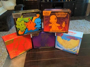 Lot of 5 Scarlet & Violet Elite Trainer Boxes Card Storage + Dice Sleeves + More - Picture 1 of 6