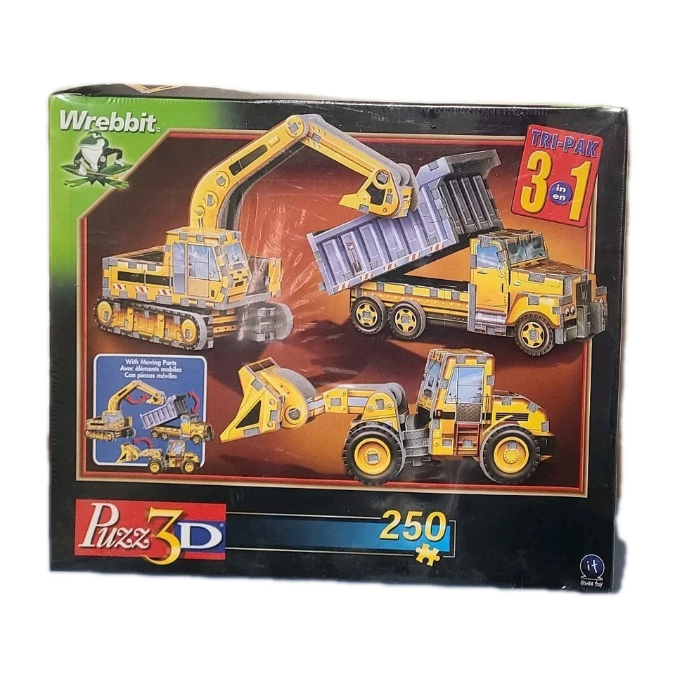 Wrebbit Puzz 3D Construction Vehicle Tri-Pak Puzzle Set NEW Sealed - Image 1 of 2
