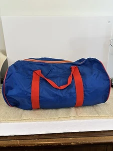 Bolso de Lona Vintage Azul Rojo Borde Nylon Ligero Top Cremallera Nuevo Antiguo Stock - Imagen 1 de 8