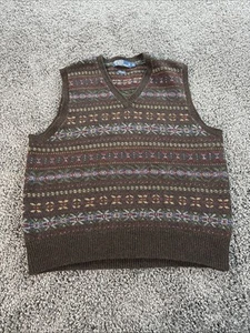 Polo Ralph Lauren Mens Sz XL Lambswool Pullover Vest Gray Blue Fair Isle Vintage - Picture 1 of 7