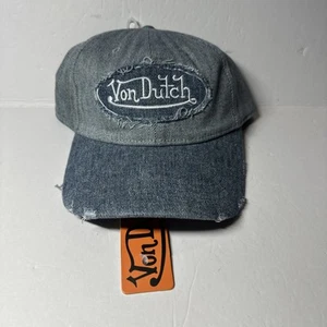 Gorra Von Dutch Strapback Jean Denim Azul Envejecido Rasgaduras No Estructurada Papá Nueva con Etiquetas - Imagen 1 de 16