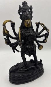 Statua in bronzo vintage dea indù Kali idolo cera persa fusione 3 libbre 9 pollici - Foto 1 di 7