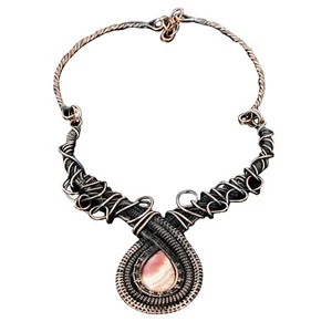 Valentines Deal Copper Rhodochrosite Stone Handmade Chain Boho Necklace Jewelry - Picture 1 of 8