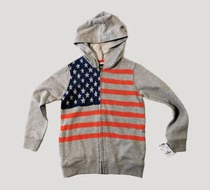 OshKosh Bgosh Kids American Flag Hoodie Size 6 Full Zipper Gray Cotton Blend New - Picture 1 of 5