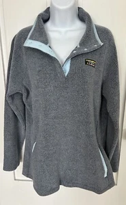 LL Bean Damen 1/4 Snap Sweater Fleecepullover blau-grau M Reg TOP - Bild 1 von 5