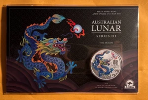 2024 Year Of Dragon Teal Dragon 1oz Silver Coloured Coin In Card - Perth ANDA - Picture 1 of 2