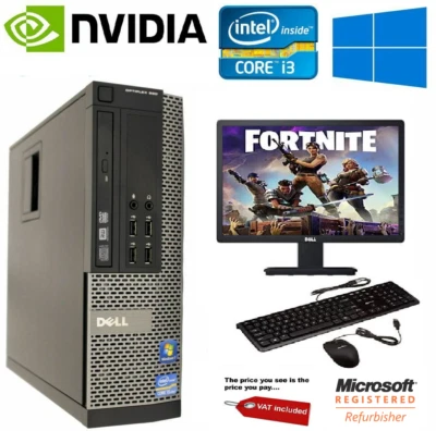 FAST GAMING DELL BUNDLE TOWER PC FULL SET COMPUTER SYSTEM INTEL i3 8GB RAM GT710 - Image 1 of 4