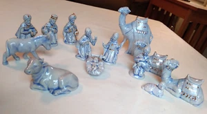 Keramik blau mit Goldakzenten Krippe Set 13-teilig - Bastler keine Beschädigungen - Bild 1 von 19