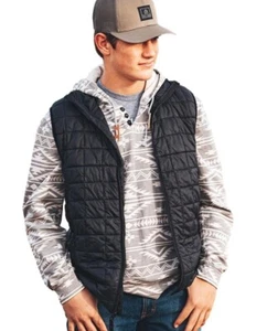 StS Ranchwear Western Vest Mens Wesley Quilted Zip Black STS3051 - Picture 1 of 2
