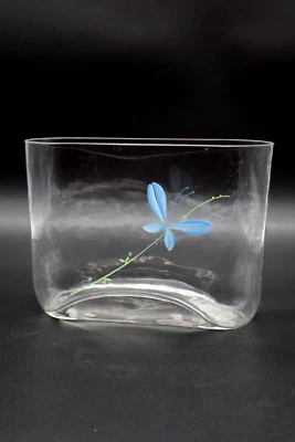 Vtg Profiles Turkish Clear Glass Slim Oval Vase Butterfly Floral Propagation - Image 1 of 4