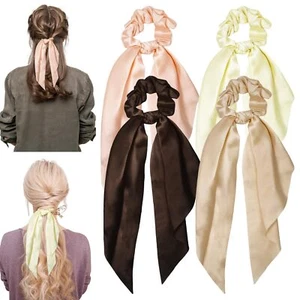 4 Pcs Bow Silk Scrunchies Satin Hair Ties for Women Girls Knotted Hair Bows T... - Picture 1 of 7