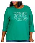 NWT Coral Bay Christmas COOKIE BAKING CREW 3/4 Sleeve green 2X Holiday Shirt