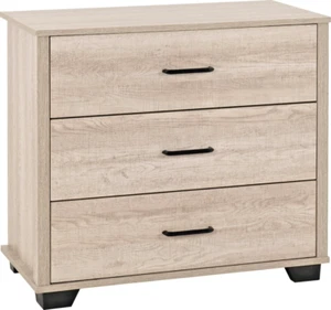 Oliver 3 Drawer Chest Light Oak Effect Metal Drawer Runners Handles - Picture 1 of 8