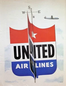 VINTAGE 1950s Print Ad ~ United Airlines ~ North East South West - Picture 1 of 1