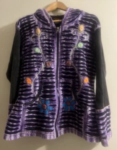 Rising International•Embroidered Patch Floral Full Zip Hoodie Size XXL•Nepal - Picture 1 of 16