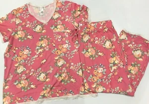 Plus Size Pajamas Soft Knit Lounge Set Top 2X Capri Pants 3X Pink Kathy Ireland - Picture 1 of 5