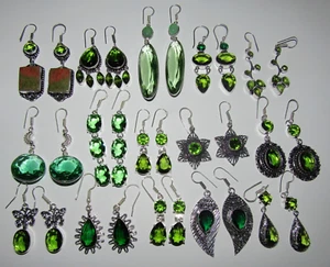 Huge choice PERIDOT dangle earrings in silver with silver wires fast UK delivery - Picture 1 of 75