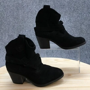Rocket Dog Boots Womens 6 Ankle Booties Black Leather Pull On Round Toe Heeled - Picture 1 of 16