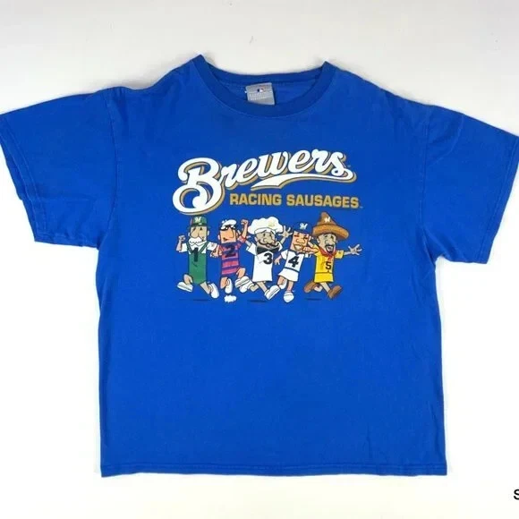 Camisa real manga corta personajes salchichas carreras Milwaukee Brewers KV30254 Foto 1 de 1