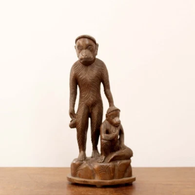 Estatua de mono de pie escultura animal realista madera vintage decoración del hogar arte Foto 1 de 4