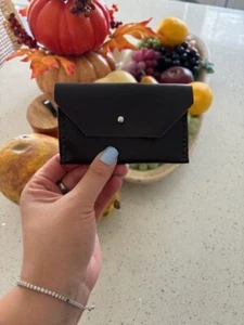 100% Cowhide Women's Men's Brown Leather Wallet Cardholder Handmade Handstitched - Picture 1 of 3