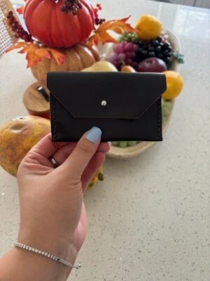 100% Cowhide Women's Men's Brown Leather Wallet Cardholder Handmade Handstitched — 第 1/3 张图片