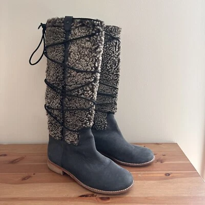 Anthropologie Matt Bernson Women’s Gray Leather Shearling Tall Shaft Boots Sz 9 - Image 1 of 4