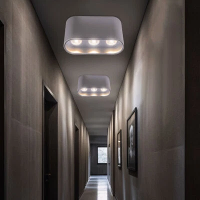 Lampada Montaggio Soffitto Luci Soggiorno Grigio Argento Alluminio Piano 2er Set - Immagine 1 di 4