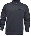  Mens Long Sleeve Plain Polo Sweatshirt Top with Zip Pocket M - 6XL By Beebizco