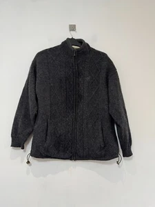 Cárdigan Aran Woollen Mills Mediano Negro Gris Tejido con Cable Forrado Cremallera Completa Suéter - Imagen 1 de 9