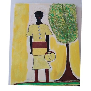 African American Art Woman colorful 16x24 Oil acrylic canvas abstract - Picture 1 of 1