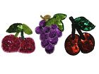 Unotrim Red Cherry Purple Grapes Fruit Glass Beaded Sequin Sew On Motif Applique