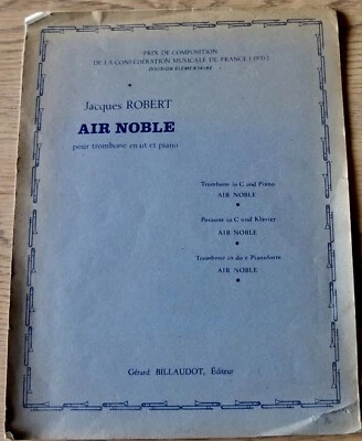 JACQUES ROBERT AIR NOBLE FOR TROMBONE BASS CLEF & PIANO SHEET MUSIC 1970 FRANCE - Image 1 of 3