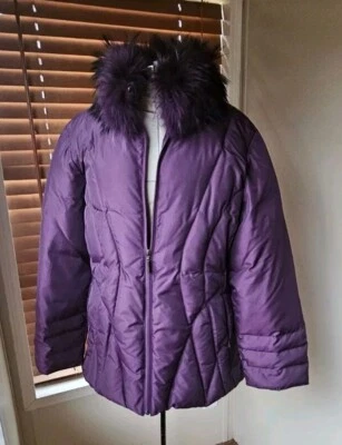NWOT "DANA BUCHMAN" Maroon DOWN Filled Genuine Fur Collar Puffer Coat Sz:Lg READ - Image 1 of 4