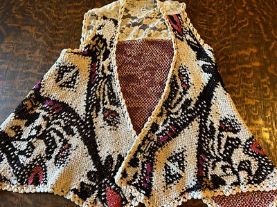 Chaleco Suéter Gimmicks By BKE Boho Tejido Crochet y Encaje Talla M Marfil Negro Rojo Naranja Foto 1 de 4