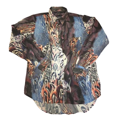 Ksubi Shirt Mens MEDIUM blue feather print Long Sleeve Button Up collared Size M - image 1 of 4