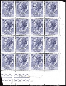 Siracusana Lire 15 violetto grigio n. 767 filigrana stelle I verticale - Picture 1 of 1