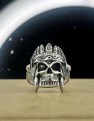 Anillo calavera tribal mística de plata esterlina vintage talla 8,5 SKU:46 Foto 1 de 4