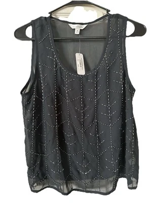 NWT Charming Charlie Shirt Tank Top Sheer Blouse Size M Women’s Navy Blue - Image 1 of 4