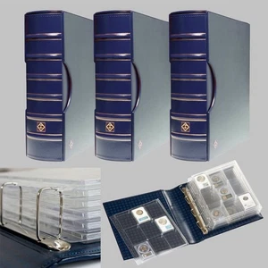 Lot 3 Leuchtturm Grande G Riesenordner blau große Kapazität bewertet Münze Währung - Bild 1 von 6