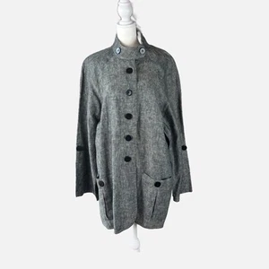 NEIMAN MARCUS Gray 100% Linen Roll Tab Sleeve Button Front Jacket Plus Size 1X - Picture 1 of 10