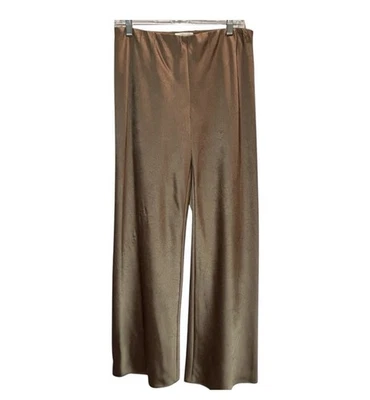 Pantalones Vince Taupe fluidos satinados sesgados, pierna ancha, cintura alta, sin cordones - medianos Foto 1 de 4