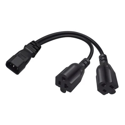 1ft/32cm IEC320 C14 to Nema 5-15R+ 5-20R AC-Power Extension Cable Adapter Cord - Image 1 of 4
