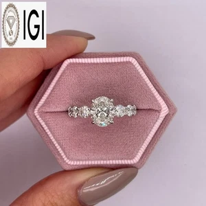 14K White Gold IGI GIA Certified Lab Grown Diamond Wedding Ring 2.50 CT Oval Cut - Picture 1 of 12